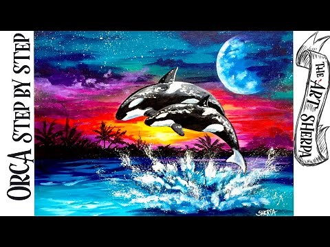Fantasy Orca's At Sunset Acrylic painting Tutorial step by step 🐳🎨 | TheArtSherpa