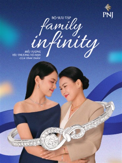 CÙNG BỘ SƯU TẬP FAMILY INFINITY GÓI TRỌN YÊU THƯƠNG TRAO ĐẾN MẸ Ngày của Mẹ này, hãy cùng PNJ làm rạng rỡ nụ cười của Mẹ bằng một món quà thật sự ý nghĩa. Bộ sưu tập Family Infinity lấy cảm hứng từ biểu tượng vô cực kết hợp nút thắt trung tâm, như vòng tay ấm áp Mẹ đã từng ôm ta thuở nhỏ. Với thiết kế tinh tế, thanh lịch cùng sự kết hợp đa dạng từ sắc đỏ rực rỡ của Ruby đến vẻ đẹp tinh tuyển của Kim cương, mỗi món trang sức tôn vinh vẻ đẹp của Mẹ, đồng hành bên Mẹ mỗi ngày, như một “cái ôm” luôn