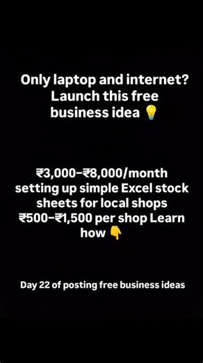 ₹3,000–₹8,000/month setting up simple Excel stock sheets for local shops