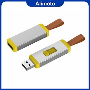 [Hot Item] Metal and Plastic Yellow USB Flash Drive with Leather Chain