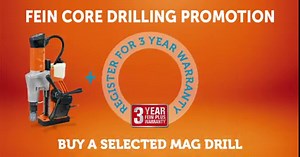 Buy any of our selected FEIN Magnetic core drills between now and the end of March 2021 and receive a FREE FEIN core cutter set worth £200 when you register your machine for the extended 3 YEAR WARRANTY. | Fein