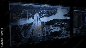 New Spy technology Drone Scans City Map and Detects Car driving at high speed With Criminals inside, Suspect. Tracking Camera, Zoom In Stock Video