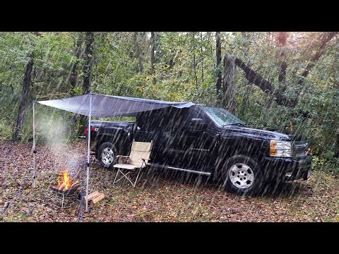 Solo Truck Camping in Rain