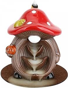Backflow Incense Burner, Mushroom Waterfall Incense Holder, Handmade Ceramic Cone Incense Holder with 20 Upgraded Incense Cones and 30 Incense Sticks for Yoga, Meditation (Mushroom elf/Bag)