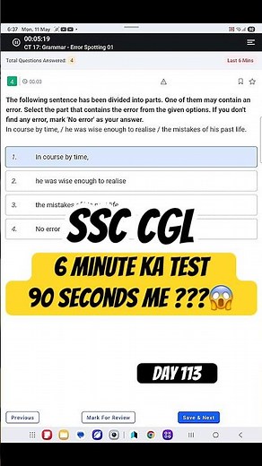 6 Min Test in 90 Secs! 😱 SSC CGL Day 113: Error Detection 🔥 #ssccgl #studyvlog #viral #ssc 🎯