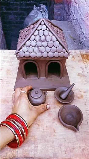 DIY how to making mini clay cooking pots and clay house polymer clay#viralvideo #shorts