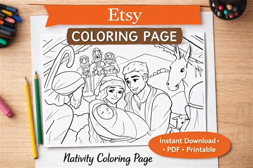PRINTABLE Christmas Nativity Coloring Page! - Children's Christmas Crafts - Sunday School Activities - Etsy Australia
