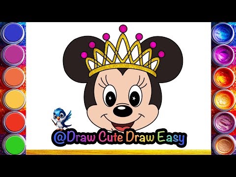 How to draw Minnie Mouse 👑🎀🌈 | step-by-step Minnie Mouse Kids drawing | colouring | princess Minnie
