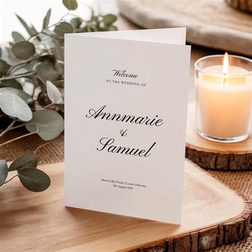 Elegant Minimalist Wedding Program, Editable Calligraphy Style Ceremony Pamphlet, Minimal Bi Fold Order of Service, DIY Canva Download PP03 - Etsy