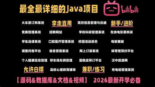 【Java项目合集】22个Java实战项目，期末大作业Java毕设合集 附源码数据库，项目已开源！从入门到进阶，基础到框架，你想要的全都有！