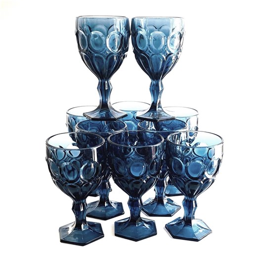 Vintage Fostoria Glass Dark Blue Moonstone Wine Goblets: 10 in Set, 4 Oz. Capacity - Etsy