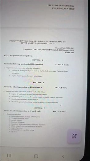 M.A Psychology (MAPC) Ist year Assignment code - MPC-001 IGNOU