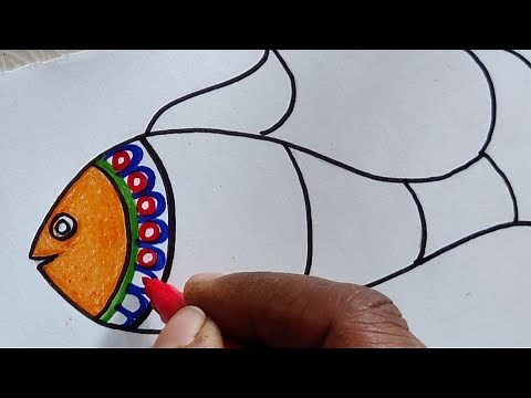 Easy fish drawing for kids | Madhubani painting