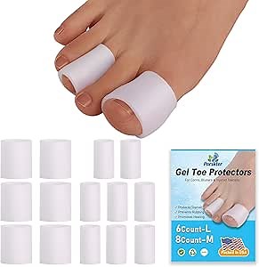 Toe Sleeves, Toe Protectors, (14pcs) Silicone Toe Sleeves Open Toe Tubes for Blisters, Corns, Calluses, Hammer Toes, Rubbing, and Ingrown Toenails (3 Pairs Large + 4 Pairs Medium)
