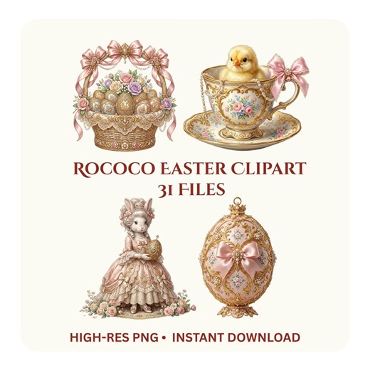 Rococo Easter Clipart, Ornate Fabergé Egg, Bunny, Spring Florals (digital Download) - Etsy
