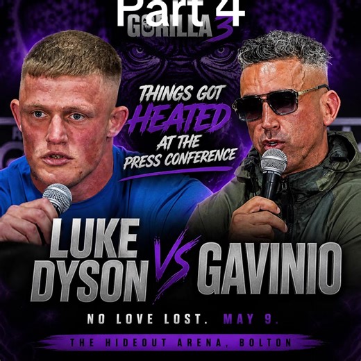 It kicked off at the Gorilla 3 press conference… 🦍 Luke Dyson and Gavinio face to face — and it nearly went off. Bad blood. Real tension. This isn’t just a fight anymore. May 9 | The Hideout Arena 🎟️ Tickets in bio