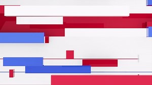 A transition element of a white background with red and blue bars swiping on a black screen from right to left side from the Reporter Collection - Broadcast News Playback Element