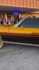 Candy Gold 71 Chevy Vert on Gold 24’s Daytons Pulling up to the Carshow