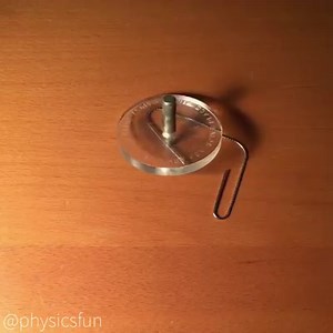 Paperclip Magnetic Top: the magnetic tipped top attaches to the perimeter of the paperclip- but since the top has much more mass, the paperclip is put into curious motion due to Newton's 3rd law and the top's rotational inertia. This transparent version allows full view of the moving clip. Patented in 1946 under the name Hoy-Poy Top, this antique kinetic art toy made it into my collection as a gift from the folks at @shirepostmint- thanks! ➡️ Follow this link for info on where to get tops like t