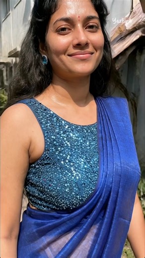 How to style like Yazhini ❤️🥻 | Midnight blue Satin Saree with Sleeveless Sequin Blue Blouse