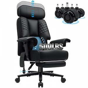 Hoffree Big and Tall Office Chair 500lbs, Reclining Ergonomic Desk Chair with Adjustable Lumbar Support, Arms and Headrest, Executive Leather High Back Computer Chair with Footrest for Home, Black