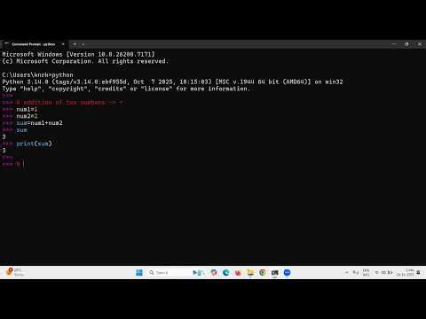 Python Interpreter Mode Basic Arithmetic Operations (Add, Subtract, Multiply, Divide) Two numbers