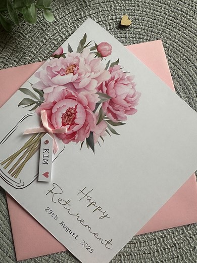 Personalised Happy Retirement Card, Congratulations Peony Themed Handmade Retirement Card, Larger Sizes Available - Etsy UK