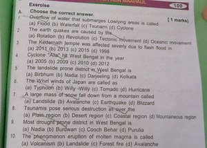 ExerciseA. Choose the correct answer.1001. Overflow of water... | Filo
