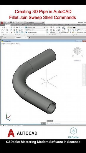 Creating 3D Pipe in AutoCAD | Fillet Join Sweep Shell Commands #AutoCADDrawingPractice #CADable