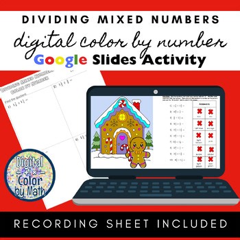 Digital Color by Number: Dividing Mixed Numbers - Christmas Holiday