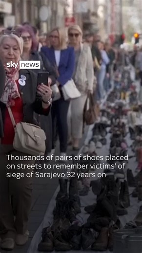 Over 11,500 pairs of shoes have been laid in the streets of Sarajevo as part of an installation called ‘Path of Remembrance’, in memory of those who did not survive the longest military siege in modern history #Sarajevo #Remembrance #Military #Siege #Shoes | Sky News