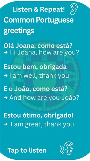 Portuguese Greetings are quite simple! Listen and Imitate: Don't forget that men say 'obrigado' and women say 'obrigada'. Don't forget to share with a friend! #portugueselanguage | Portuguese in Six Weeks | Facebook