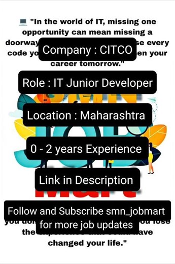 IT Junior Developer – CITCO, Pune | Python • PySpark • SQL | Apply Now 💻 #job #viral #citco #pune