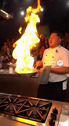 Chef vs Flaming Pan 🔥🍳 #KitchenChaos #CookingFail #RTM