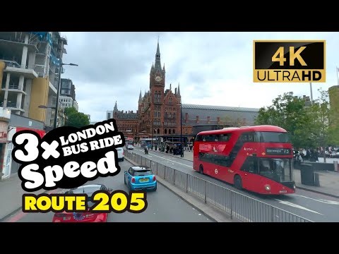 LONDON BUS RIDE 3x Speed, 205, Bow Church to Paddington, Tour in Diorama-like London, 4K.