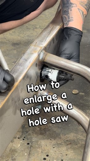 Christopher Powell on Instagram: "I needed to enlarge a hole. Here’s a trick I used to allow me to use a hole saw. This works great when the existing hole is an oddball size or you don’t have the bit that fits it. #fabrication #tipsandtricks #tooltips #metalwork #construction"