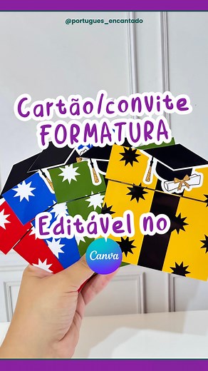 Convite/cartão de formatura EDITÁVEL no Canva. Edite cores e textos. Comente EU QUERO e enviaremos o link no direct ♥️ | Português Encantado