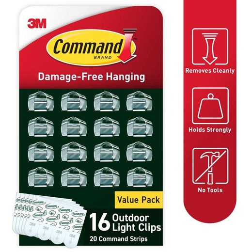 Command Clear Outdoor Light Clips (16 Clips, 20 Command Strips) 17017CLR-AW - The Home Depot