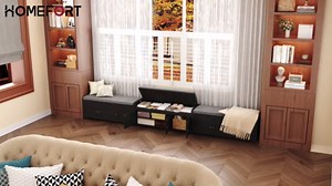 HOMEFORT Shoe Storage Bench, Wooden Shoe Bench with 3-Door Cabinets, Entry Way Home Organizer Bench, Entryway Bench with Padded Cushion Seat, White Storage Bench for Bedroom