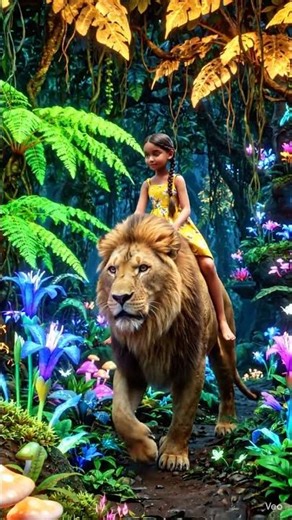 A girl is riding on lion | cute girl | king of jungle #lion #cutegirl #viralshort
