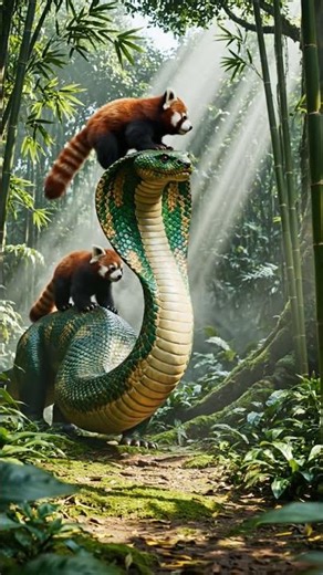 “Red Panda Riding a King Cobra! 🐼🐍 Epic Jungle Adventure”