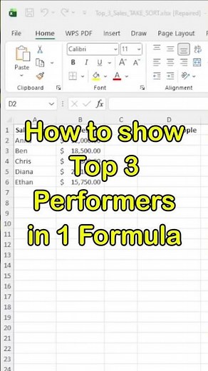 TAKE + SORT Formula Explained #excel #excelformula #exceltips #shorts #spreadsheetmagic