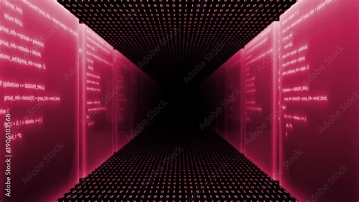 Magenta red color computer programming binary code sci fi tunnel futuristic design black seamless technology background
