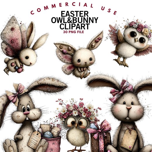 Easter Owl & Bunny Clipart – Whimsical Animal PNG Designs (digital Download) - Etsy