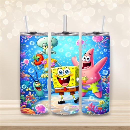 Spongebob Cartoon Tumbler Wrap | Underwater Friends Sublimation Design (PNG) - Etsy