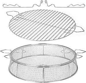 Fire Pit Spark Shield Cover for Solo Stove Bonfire, 304 Stainless Steel Spark Screen for 19.5 Inch Solo Stove Bonfire, Firepit Lid with Cooking Grate & Guild Stick for Outdoor Patio Fire Pits Backyard