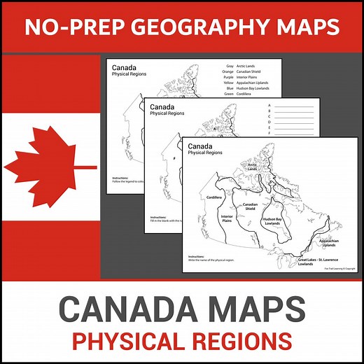 Printable Canada Maps | Learn Physical Regions | Label and Identify | Geography Lesson | No Prep Worksheets - Etsy Canada