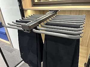 HANKEY Pull Out Pants Rack for Closet Hanger Bar Steel Pull Out Trousers Pants Hanger Rack with Soft Close, Clothes Organizers for Space Saving and Storage, 25.2in Width,Grey