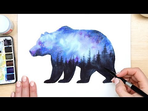 Galaxy Sky Bear - EASY Watercolor Tutorial for Beginners