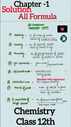Class 12 Chemistry Formula Trick | Chapter 1 Solution (विलयन) Explained Fast Revision for All Boards